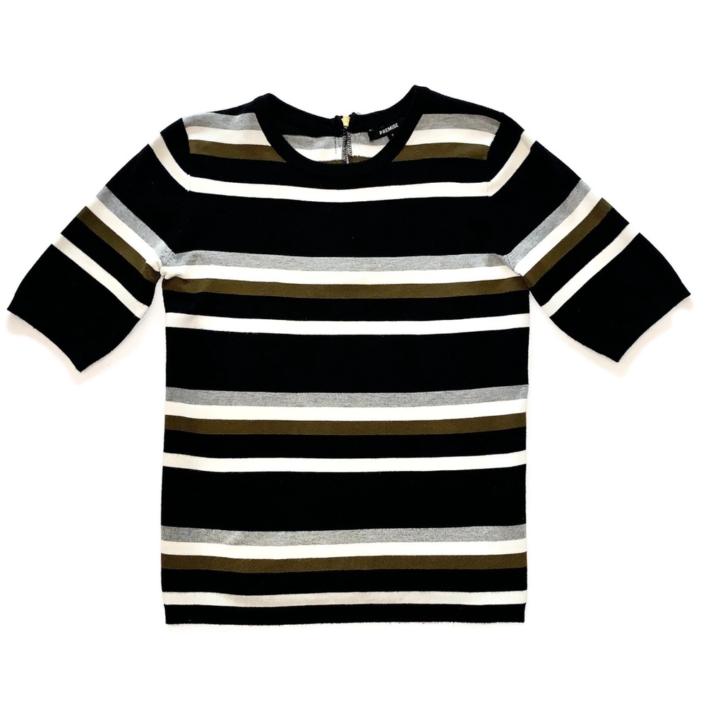 Premise Short Sleeve Neutral Striped Sweater Small